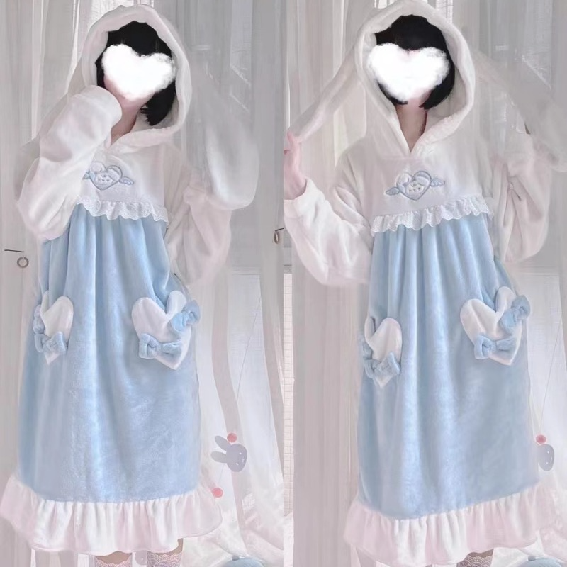 Kawaii White Blue Bunny Pajamas Homewear ON776 KawaiiMoriStore