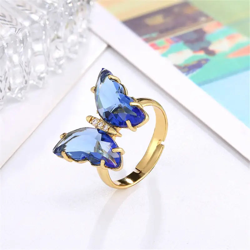 Big Butterfly Ring LIN70 - Light Blue - Rings