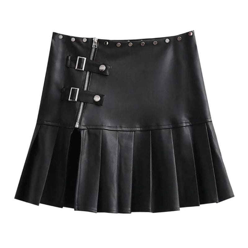 Black White Cool Punk Belts Skirt ON828 - S / Black