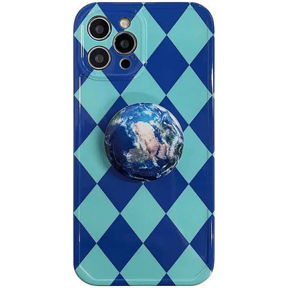 Blue Argyle With Earth Holder iPhone Case BP294 - iphone 