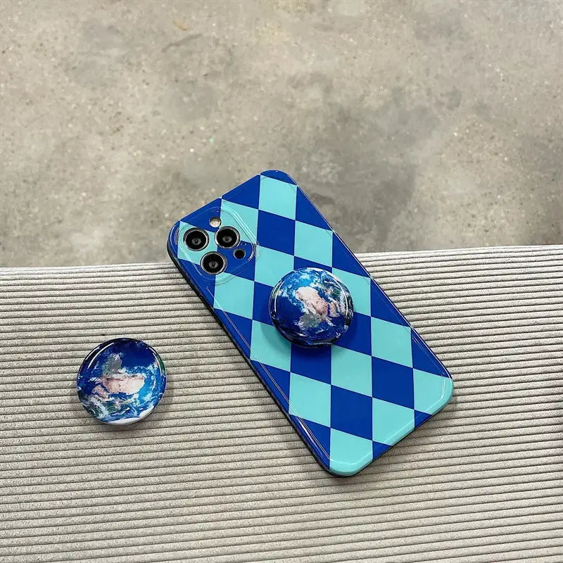 Blue Argyle With Earth Holder iPhone Case BP294 - iphone 