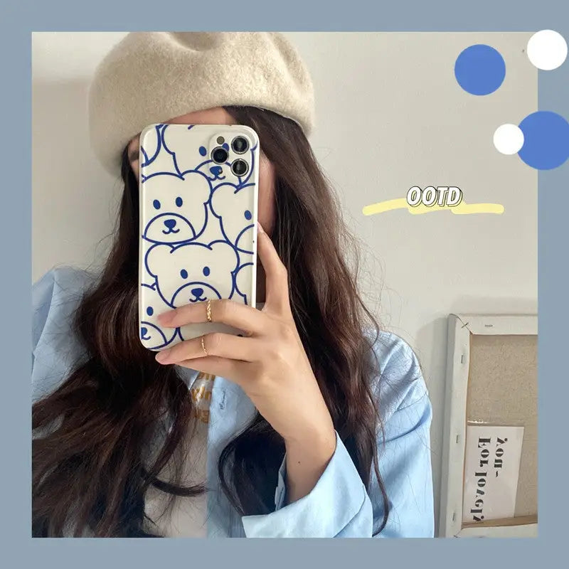 Blue Bear Face Drawing iPhone Case BP183 - iphone case