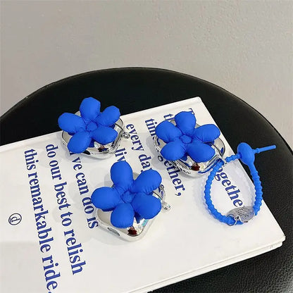 Blue Padded Flower Airpods Earphone Case Cover-2