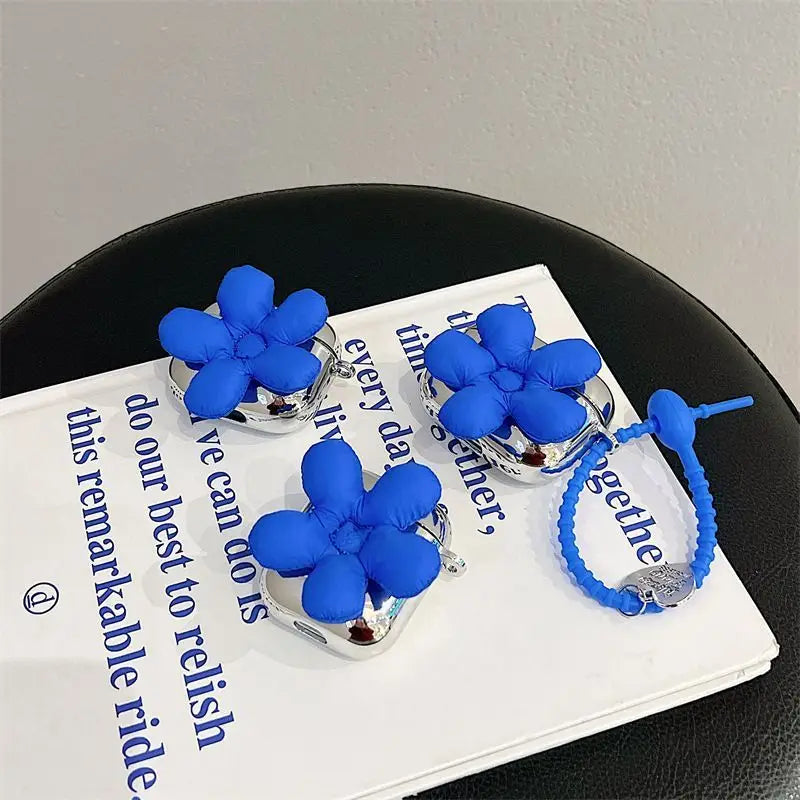 Blue Padded Flower Airpods Earphone Case Cover-2