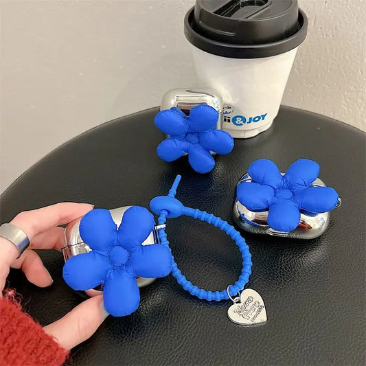 Blue Padded Flower Airpods Earphone Case Cover-1