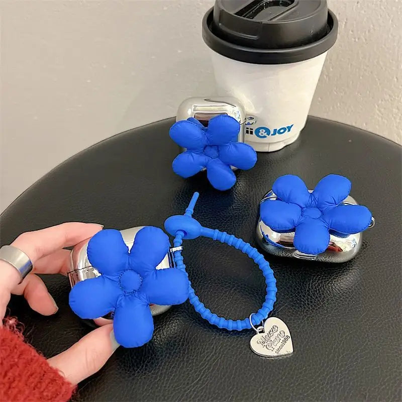 Blue Padded Flower Airpods Earphone Case Cover-1