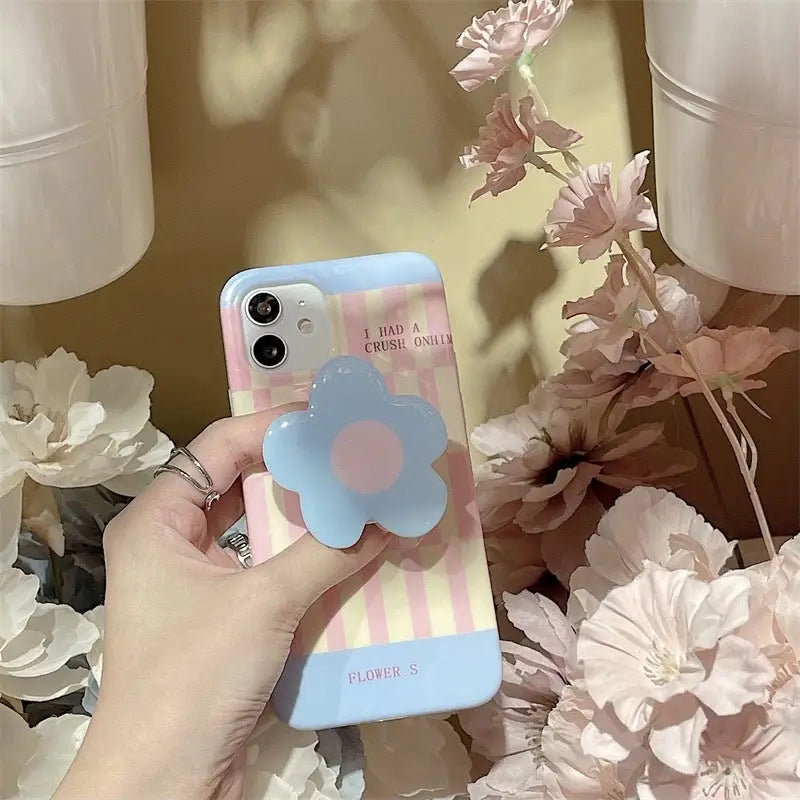 Blue Pink Grid Printing With Flower Holder iPhone Case BP308