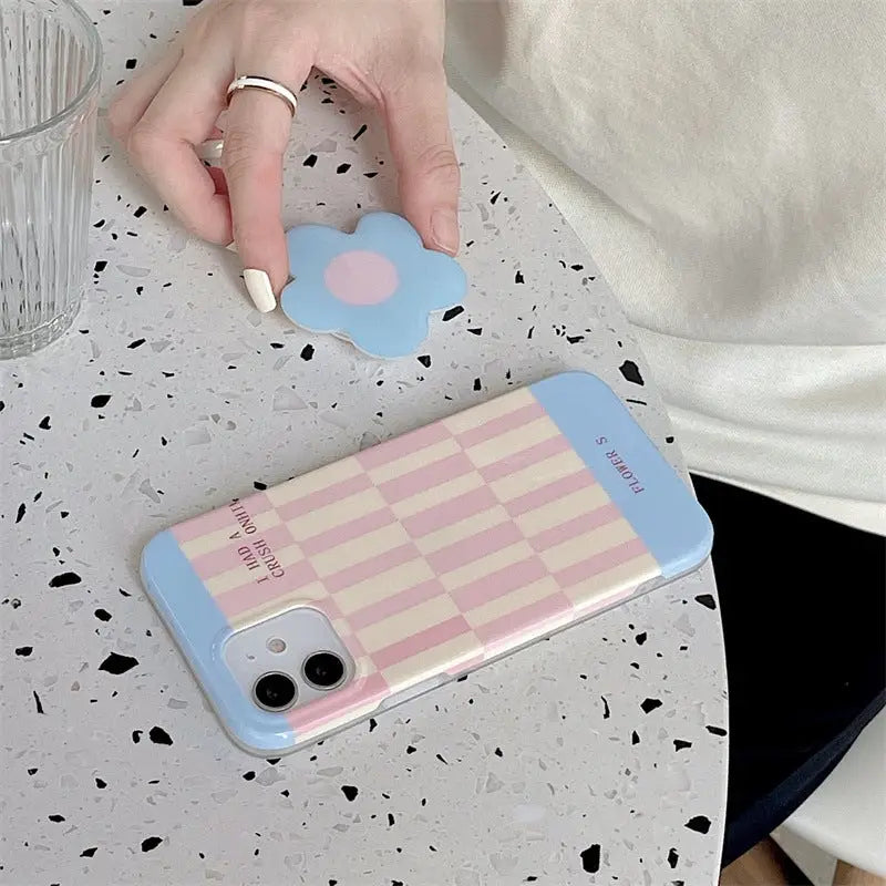 Blue Pink Grid Printing With Flower Holder iPhone Case BP308