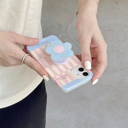 Blue Pink Grid Printing With Flower Holder iPhone Case BP308