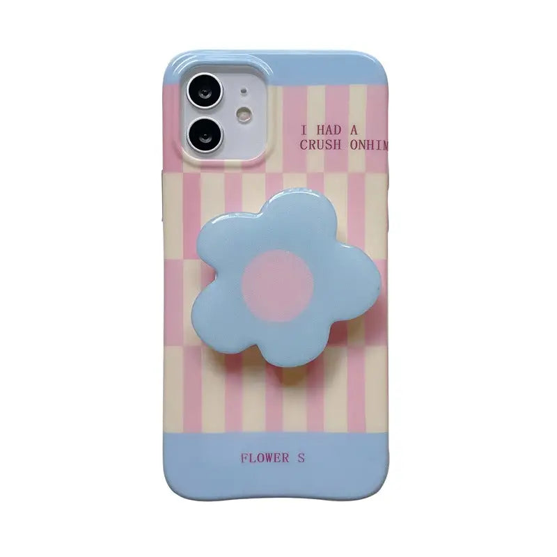 Blue Pink Grid Printing With Flower Holder iPhone Case BP308