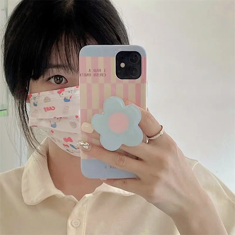 Blue Pink Grid Printing With Flower Holder iPhone Case BP308