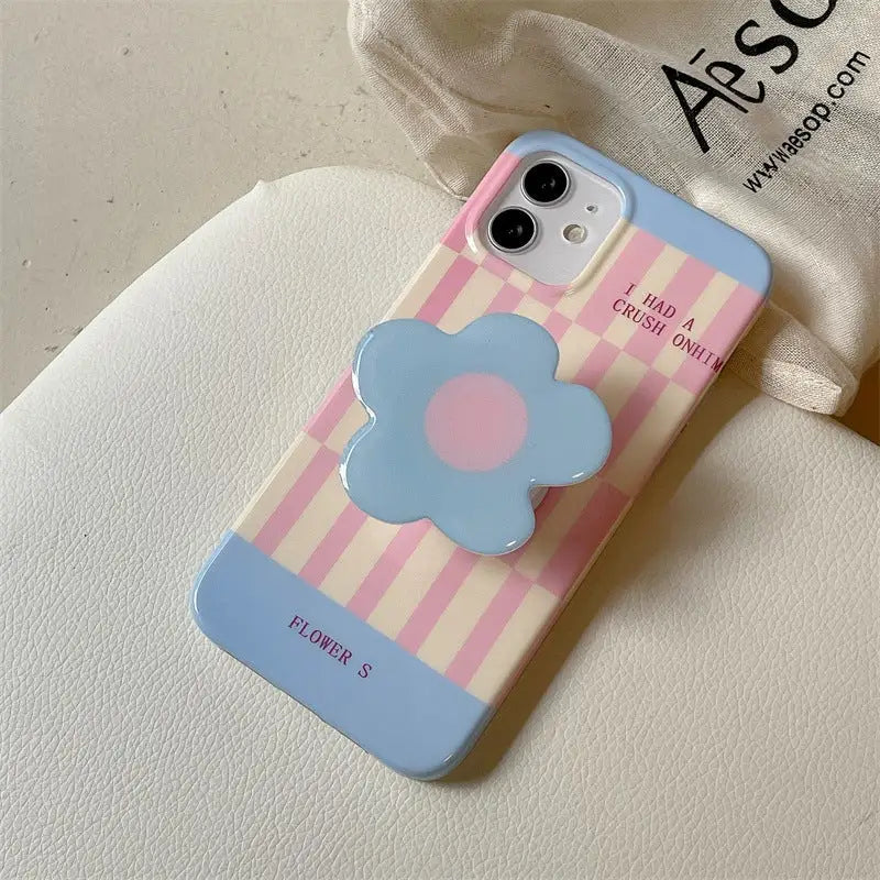 Blue Pink Grid Printing With Flower Holder iPhone Case BP308