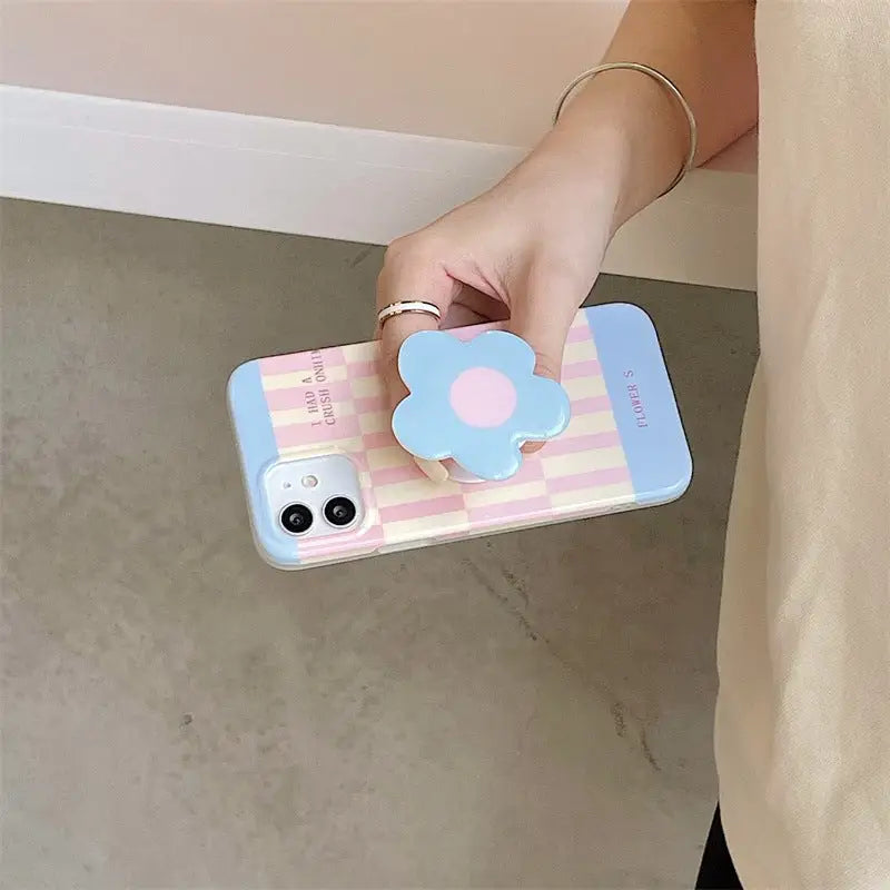 Blue Pink Grid Printing With Flower Holder iPhone Case BP308