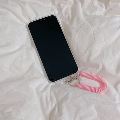 Blue Pink Grid Printing With Stretchy Chain iPhone Case 