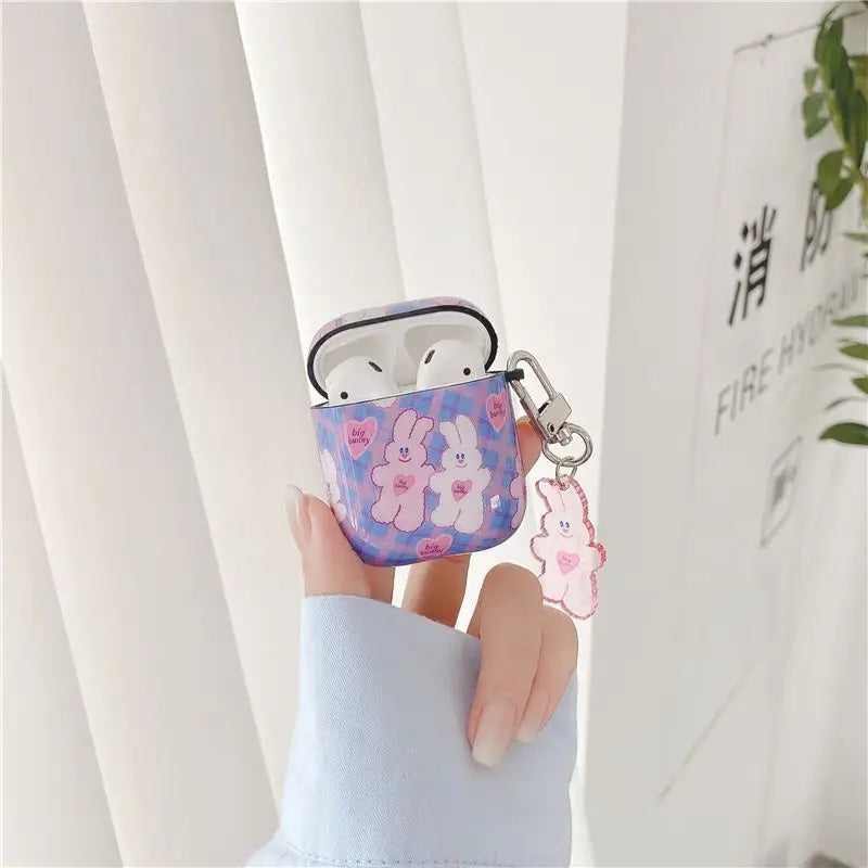 Blue Plaid Rabbit  AirPods Case Protection Cover-2