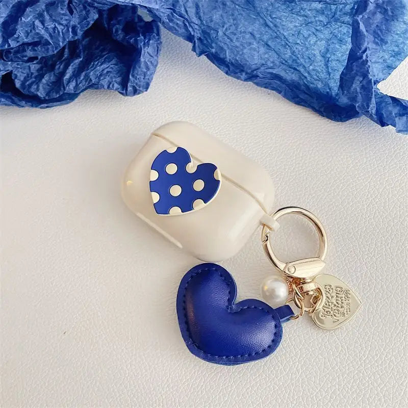 Blue Polka Dot Heart AirPods Earphone Case Skin-2