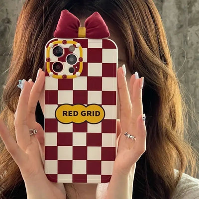 Bow Plaid Print Phone Case - iPhone 13 Pro Max / 13 Pro / 13 / 12 Pro Max / 12 Pro / 12 / 11 Pro Max / 11 Pro / 11 / XS Max / XR / XS / X / 8 Plus / 7 Plus-2