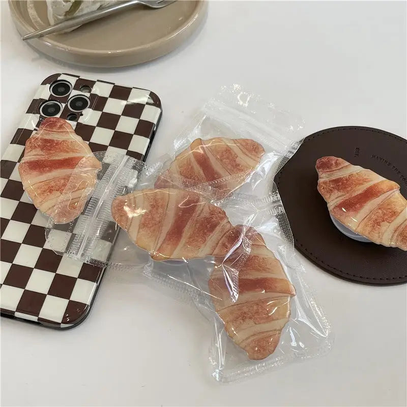 Brown Grid Printing With Croissant Holder iPhone Case BP278 