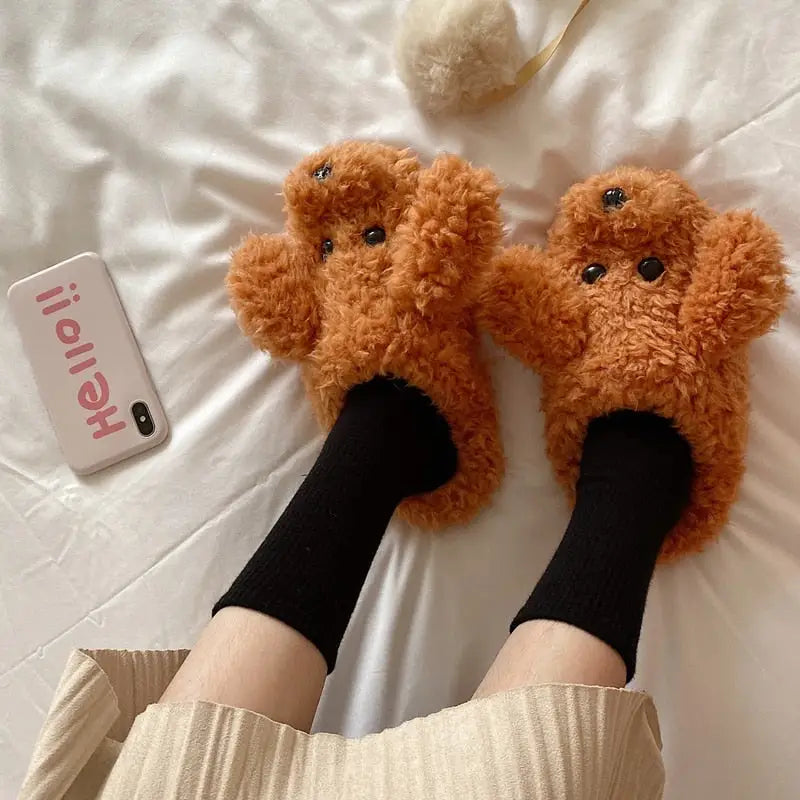 Brown Puppy Dog Slippers for Winter Lin78 - Orange Red / 