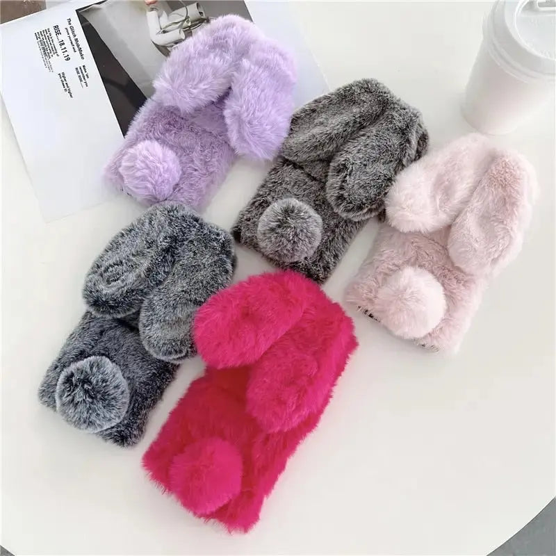 Bunny Ears Plush Fur Case For Samsung Galaxy Z Flip 3/ Z 