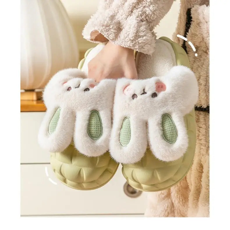 Bunny Rabbit Winter Fluffy Home Slippers W368 - slippers