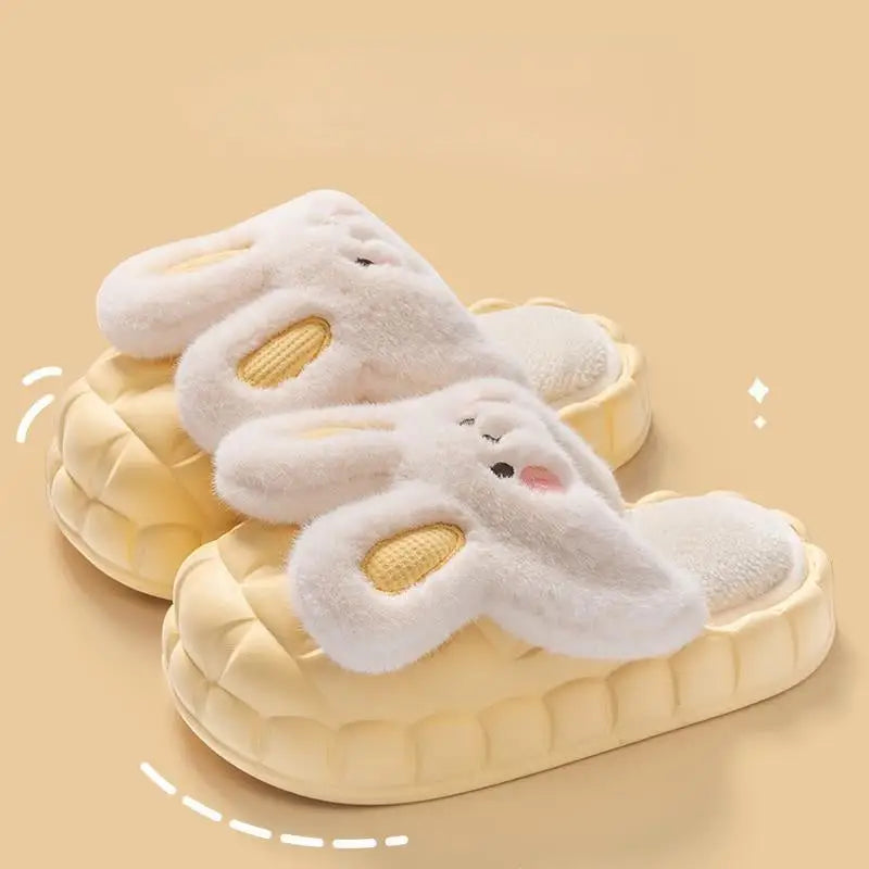 Bunny Rabbit Winter Fluffy Home Slippers W368 - Yellow 