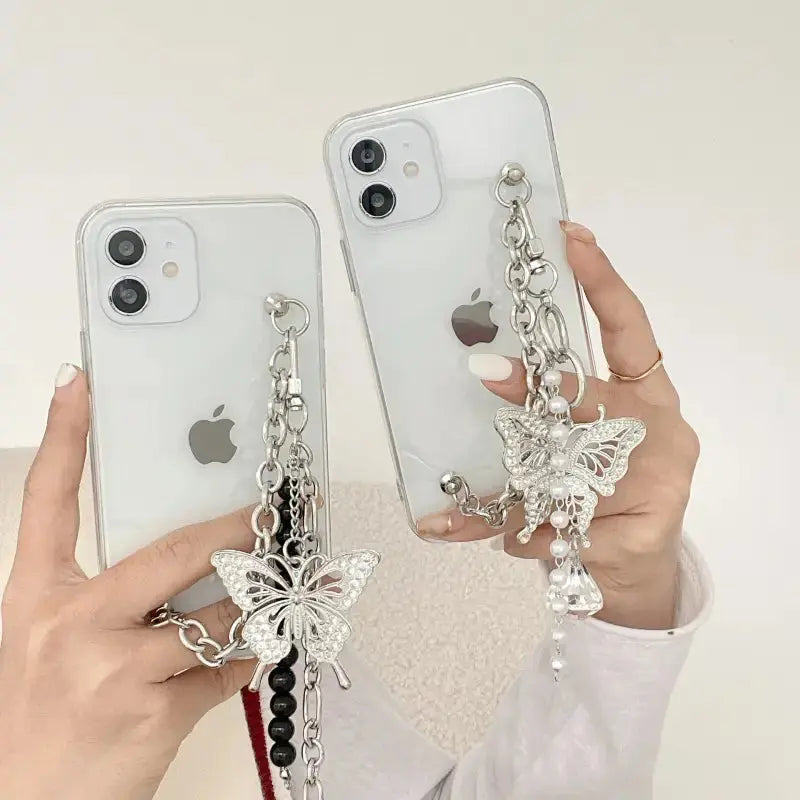 Butterfly With Black Pearls Chain iPhone Case W129 - iphone 