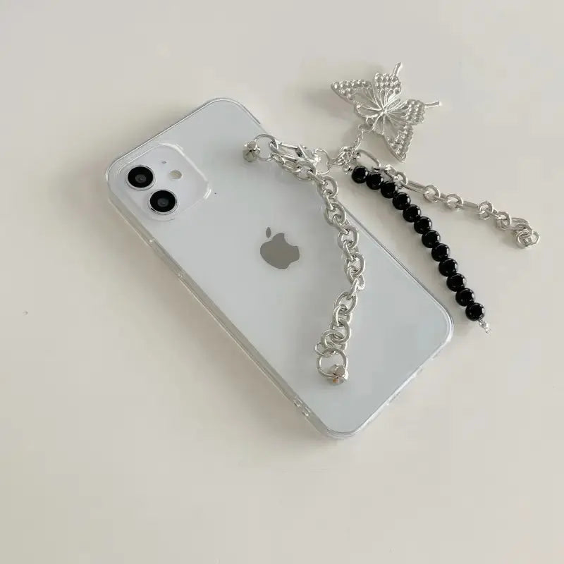 Butterfly With Black Pearls Chain iPhone Case W129 - iphone 