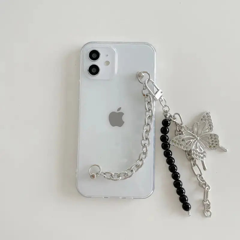 Butterfly With Black Pearls Chain iPhone Case W129 - iphone 