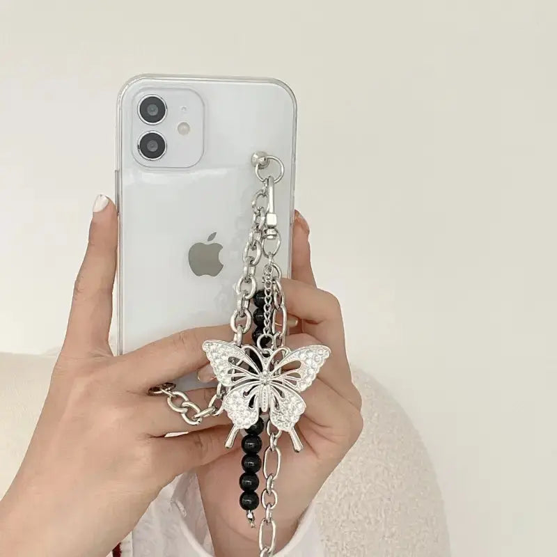Butterfly With Black Pearls Chain iPhone Case W129 - iphone 