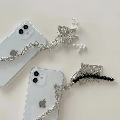 Butterfly With Black Pearls Chain iPhone Case W129 - iphone 