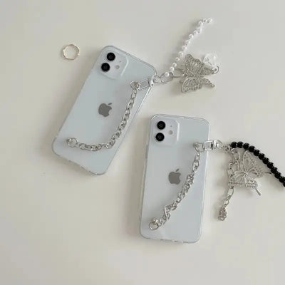 Butterfly With Black Pearls Chain iPhone Case W129 - iphone 