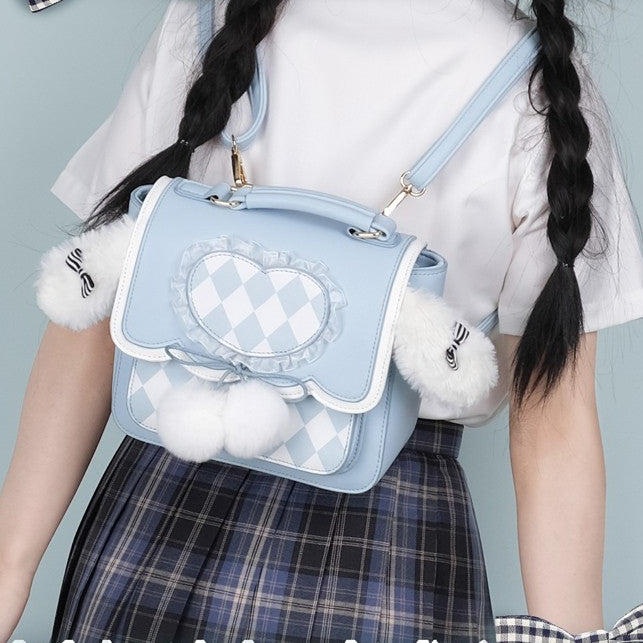 Kawaii Fluffy Bunny Ears Blue Lolita Backpack ON643 Wonderland Case