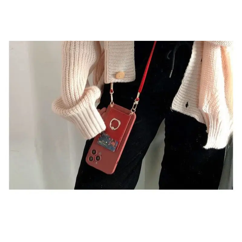 Card Holder Neck Strap Phone Case - iPhone 13 Pro Max / 13 Pro / 13 / 13 mini / 12 Pro Max / 12 Pro / 12 / 12 mini / 11 Pro Max / 11 Pro / 11 / SE / XS Max / XS / XR / X / SE 2 / 8 / 8 Plus / 7 / 7 Plus / 6 / 6 Plus-6