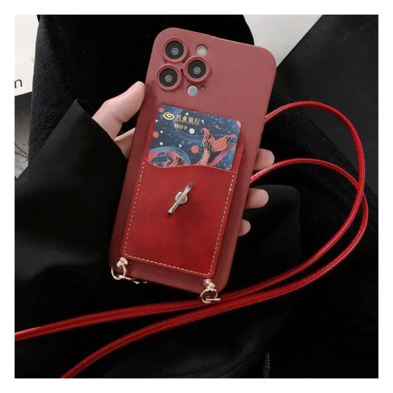 Card Holder Neck Strap Phone Case - iPhone 13 Pro Max / 13 Pro / 13 / 13 mini / 12 Pro Max / 12 Pro / 12 / 12 mini / 11 Pro Max / 11 Pro / 11 / SE / XS Max / XS / XR / X / SE 2 / 8 / 8 Plus / 7 / 7 Plus / 6 / 6 Plus-10