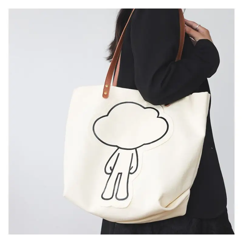 Cartoon Applique Canvas Tote Bag KC6 - Shopper Bags & Tote 