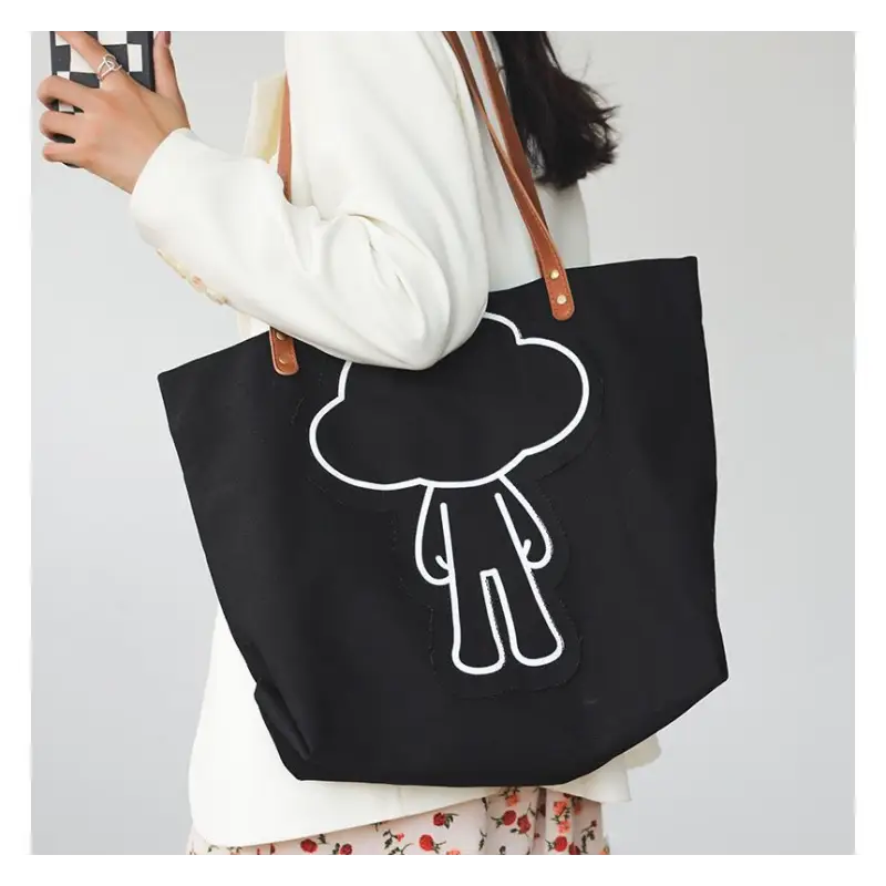 Cartoon Applique Canvas Tote Bag KC6 - Shopper Bags & Tote 