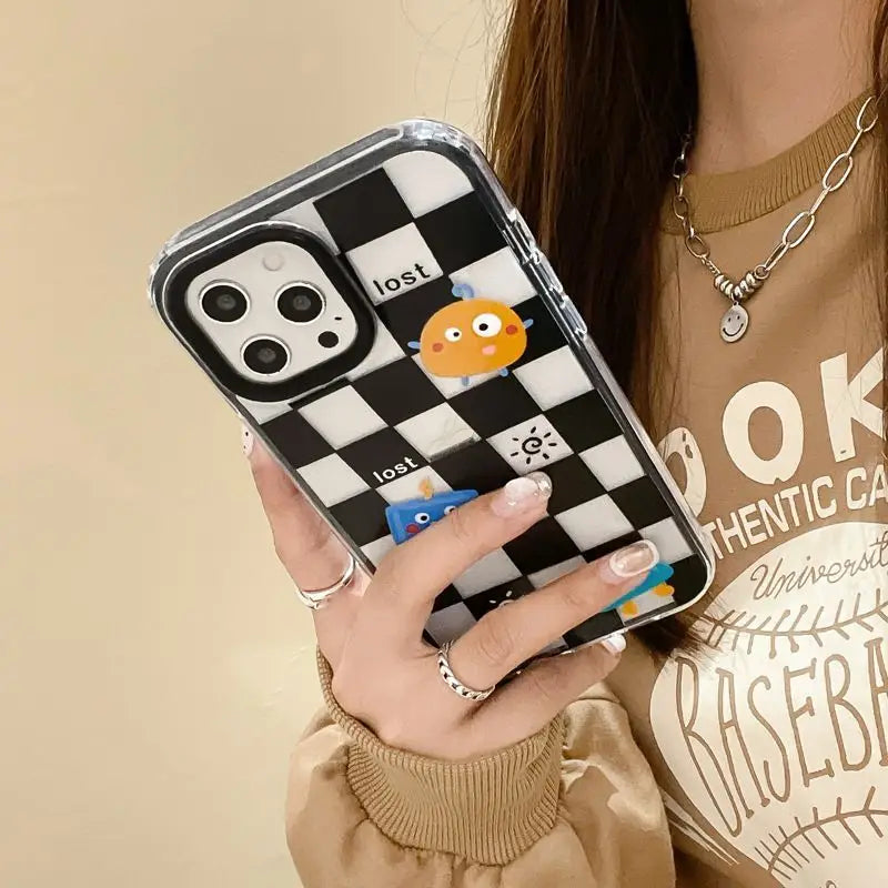 Cartoon Checker Transparent Phone Case - iPhone 13 Pro Max / 13 Pro / 13 / 13 mini / 12 Pro Max / 12 Pro / 12 / 12 mini / 11 Pro Max / 11 Pro / 11 / SE / XS Max / XS / XR / X / SE 2 / 8 / 8 Plus / 7 / 7 Plus-5
