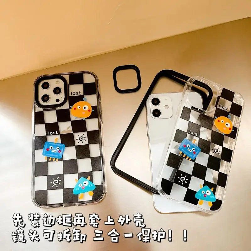 Cartoon Checker Transparent Phone Case - iPhone 13 Pro Max / 13 Pro / 13 / 13 mini / 12 Pro Max / 12 Pro / 12 / 12 mini / 11 Pro Max / 11 Pro / 11 / SE / XS Max / XS / XR / X / SE 2 / 8 / 8 Plus / 7 / 7 Plus-6