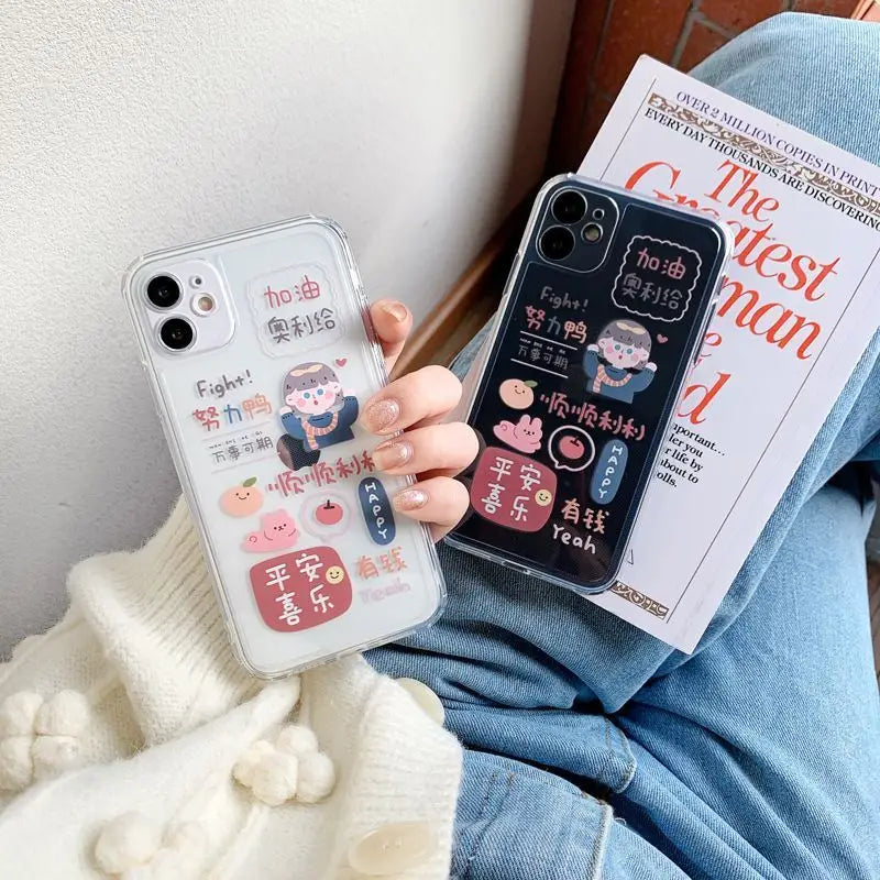 Cartoon Chinese Characters Transparent Phone Case - iPhone 12 Pro Max / 12 Pro / 12 / 12 mini / 11 Pro Max / 11 Pro / 11 / SE / XS Max / XS / XR / X / SE 2 / 8 / 8 Plus / 7 / 7 Plus-12