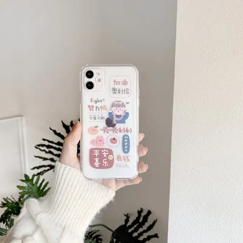 Cartoon Chinese Characters Transparent Phone Case - iPhone 12 Pro Max / 12 Pro / 12 / 12 mini / 11 Pro Max / 11 Pro / 11 / SE / XS Max / XS / XR / X / SE 2 / 8 / 8 Plus / 7 / 7 Plus-5