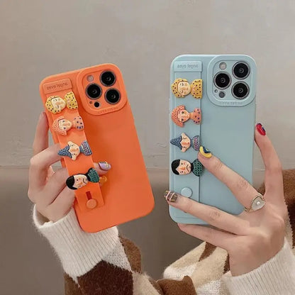 Cartoon Hand Strap Phone Case - iPhone 13 Pro Max / 13 Pro / 13 / 12 Pro Max / 12 Pro / 12 / 11 Pro Max / 11 Pro / 11 / XS Max / XR / XS / X / 8 Plus / 7 Plus-7