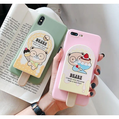 Cartoon Print Mirrored Phone Case with Hair Comb - iPhone 11 Pro Max / 11 Pro / 11 / SE / XS Max / XS / XR / X / SE 2 / 8 / 8 Plus / 7 / 7 Plus-6