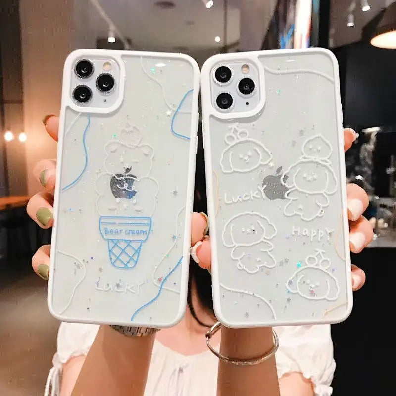 Cartoon Print Transparent Phone Case - iPhone 12 / iPhone 11