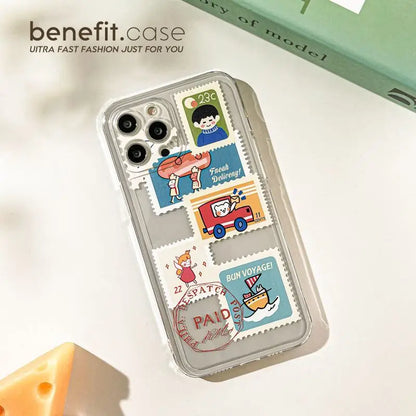 Cartoon Stamp Transparent Phone Case - iPhone 13 Pro Max / 13 Pro / 13 / 13 mini / 12 Pro Max / 12 Pro / 12 / 12 mini / 11 Pro Max / 11 Pro / 11 / SE / XS Max / XS / XR / X / SE 2 / 8 / 8 Plus / 7 / 7 Plus / 6 / 6 Plus-2