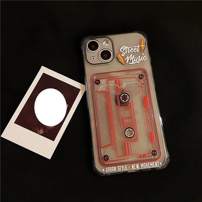 Cassette Print Card Holder Transparent Phone Case - iPhone 