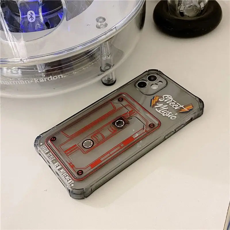 Cassette Print Card Holder Transparent Phone Case - iPhone 