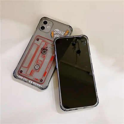 Cassette Print Card Holder Transparent Phone Case - iPhone 