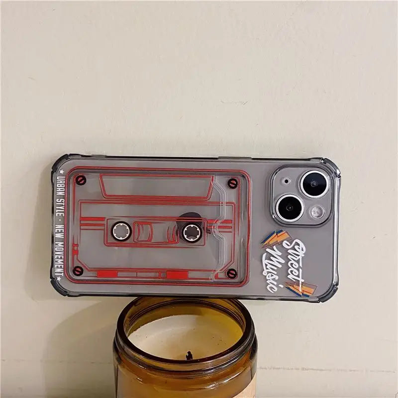 Cassette Print Card Holder Transparent Phone Case - iPhone 