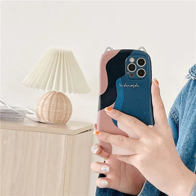 Cat Ear Color Block Phone Case - iPhone 13 Pro Max / 13 Pro / 13 / 12 Pro Max / 12 Pro / 12 / 11 Pro Max / 11 Pro / 11 / XS Max / XR / XS / X / 8 Plus / 7 Plus / Huawei-2